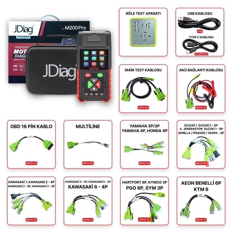 JDİAG M200 MOTOSİKLET ARIZA TESPİT CİHAZI  (Master V2 / Pro)